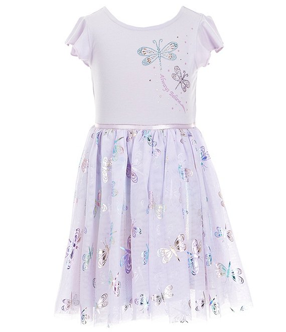 Zunie Little Girls 4-6X Ruffle-Sleeve Dragonfly/Foiled Butterfly Fit ...