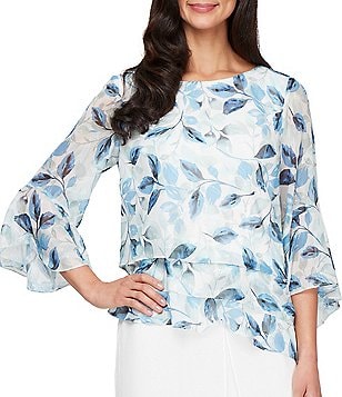 Alex Evenings Petite Size 3/4 Bell Sleeve Crew Neck Triple