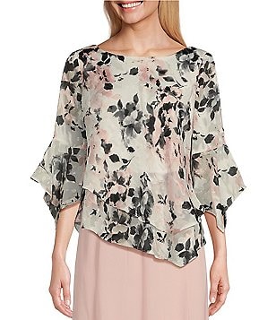 Blouses - $24.99 - Floral Casual Chiffon V-Neckline 3/4 Sleeves Blouses  (1645262853)