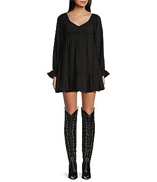 Allison & Kelly Long Sleeve Smocked Tiered Fit-And-Flare Dress