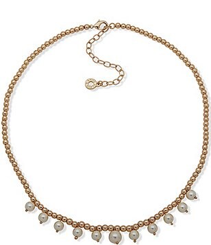 Anne Klein Silver Tone Pink Pearl Multi Row Necklace | Dillard's