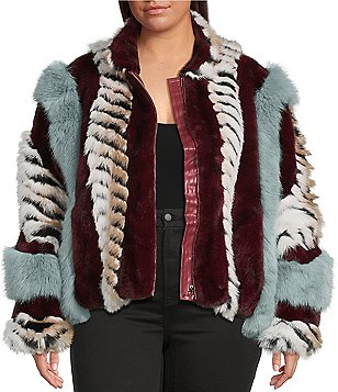 Azalea Wang Inez Striped Faux Fur Collared Filled Statement Jacket