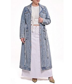 Azalea Wang Lucienne-Light Denim Notch Collar Belted Button Front