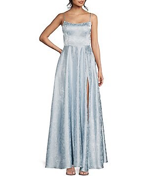 B. Darlin Satin Floral Jacquard Corset Long Dress | Dillard's