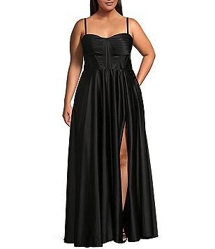 B. Darlin Plus Spaghetti Strap V-Neck Dull Charmeuse Long Gown