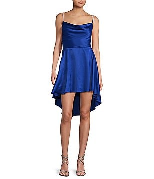 B DARLIN Womens Blue Zippered Ruched Strappy Tie Back Lined
