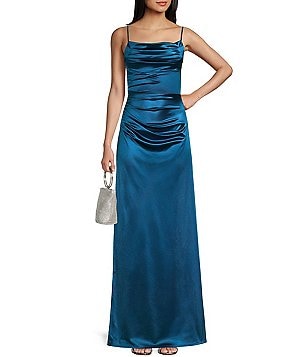 B. Darlin Strapless Rhinestone Pleated Bodice Front Slit Long Dress Dillard s