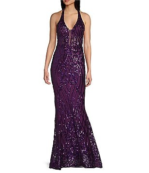 B. Darlin Sequin Pattern V-Neck Spaghetti Strap Lace Up Back