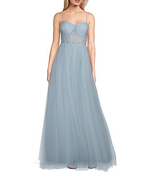 B. Darlin Double Strap V-Neck Sequin & Pearl Studded Dress
