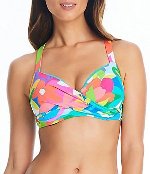 Bleu Rod Beattie Away We Go Floral Print Bra Sized D-Cup Underwire Bikini  Swim Top & Sarong Hipster Swim Bottom