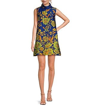 Buru Brocade Knee Length Mock Neck Sleeveless Pocketed Shift Buru Brocade Knee Length Mock Neck Sleeveless Pocketed Shift