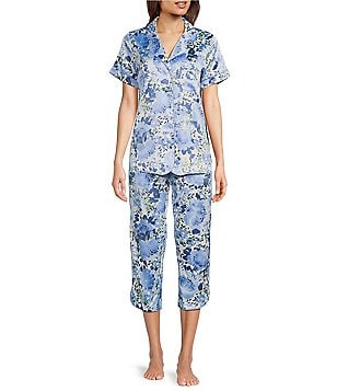 Cabernet Solid Woven Satin Notch Collar Long Sleeve Pajama Set