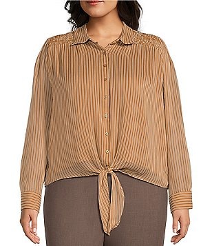 Calvin Klein Plus Size Crepe de Chine Snakeskin Print Split V-Neck Roll-Tab  Sleeve Button Front Blouse