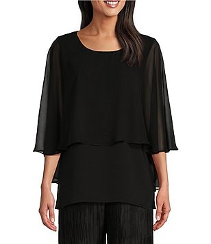Caroline Rose Matte Crepe Open Front Side Drape 3/4 Sleeve