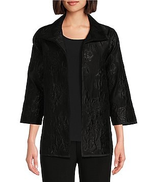 Caroline Rose Plisse Crinkled Pleat Scoop Neck 3/4 Sleeve