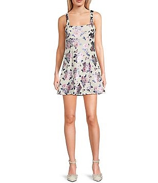 City Vibe Spaghetti Strap Bow Front Shirred Floral Mini