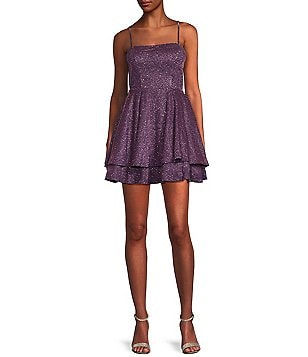 City Vibe Sweetheart Neck Double Hem Fit-And-Flare Glitter Dress