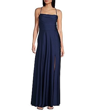 City Vibe Heavy Shiny Knit Scoop Neck Ruched Bodice Dress