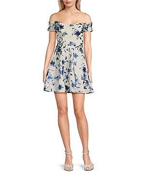 City Vibe Spaghetti Strap Bow Front Shirred Floral Mini