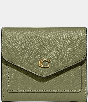 COACH Logo Closure Cross-Grained Leather Silver Tone Wyn Small