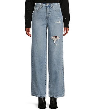 wickedafstore Floral Embroidered High Waist Jeans