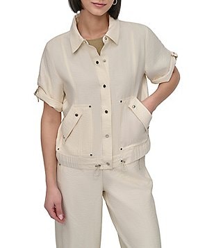 売れ筋商品|||ダナ キャラン ニューヨーク カットソー トップス レディース Women's Printed Mesh Crewneck Ruched Top Brushed Skyline DKNY Sport Women's Crewneck Short-Sleeve Side-Ruched Top