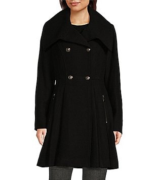 DKNY by Donna Karan Asymmetrical Button Front Single Breasted Windowpane Wool Blend Coat Dillard s