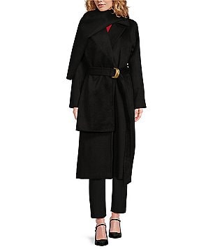 Donna Karan Double Breasted Peak Lapel Long Wool Coat Xs