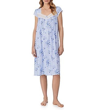 Eileen West Floral Cap Sleeve Cotton Knit Short Nightgown Eileen West Floral Cap Sleeve Cotton Knit Short Nightgown