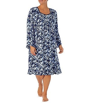 Eileen West Plus Size Floral Square Neck Short Sleeve Jersey Knit Short  Cotton Nightgown