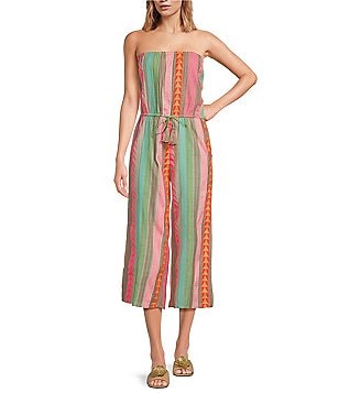 ELAN Spaghetti Strap V-Neck Stripe A-Line Maxi Dress