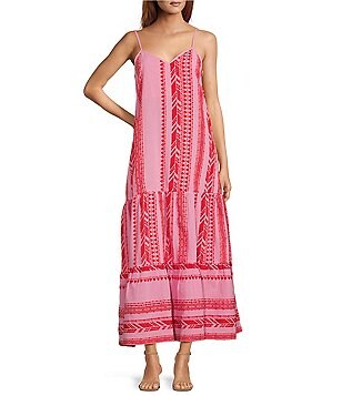 ELAN Arrow Print Split V-Neck 3/4 Bell Sleeve Babydoll Dress
