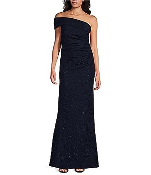 Eliza J Petite Size Sleeveless V Neck Ruffle Shoulder Scuba Fit and Flare Gown Dillard s