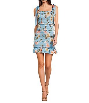 GB Linen Blend Short Puff Sleeve Mini Dress | Dillard's