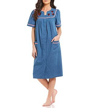 Patio Dresses Caftans Dillards Go Softly Ladybug Embroidered Denim Patio Dress