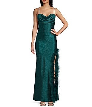 Honey and Rosie Glitter Lace-Up Back Front Slit Mermaid Long Dress |  Dillard's