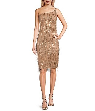 One Shoulder Long Sleeve Sequin Dress | Dillard's