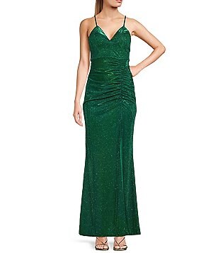 Honey and Rosie Sequin Front Slit Long Dress