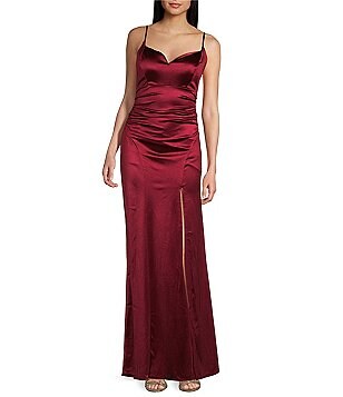 Honey and Rosie Emma Bodice Side Slit Satin Long Dress Dillard s