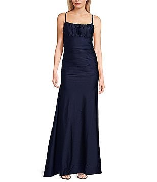 Honey and Rosie Square Neck Illusion Waist Side Slit Long Honey and Rosie Square Neck Illusion Waist Side Slit Long