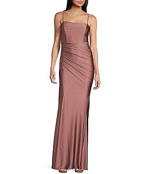 Honey and Rosie Square Neck Illusion Waist Side Slit Long Honey and Rosie Square Neck Illusion Waist Side Slit Long