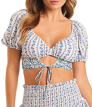 Jessica Simpson Sweetness Overload Paisley Floral Print Sweet Overload  Cropped Cami Swim Top