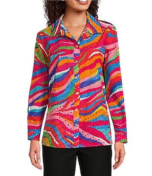 John Mark Printed Split V-Neck 3/4 Sleeve Button Front