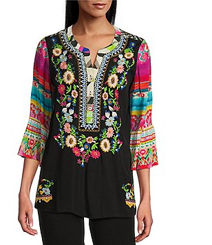 John Mark Wire Collar 3/4 Sleeves Print Woven Shirtdress