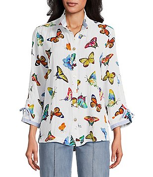 John Mark Petite Size Woven Mixed Print Scoop Neck 3/4
