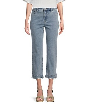 John Mark Embroidered Yarn-Dye Stripe Crew Neck Short Ruffle