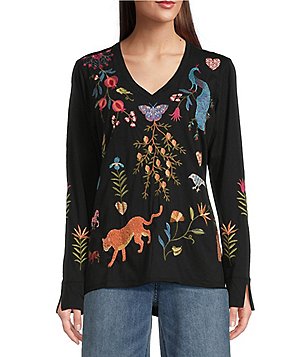 Johnny Was Embroidered selling Scoop Neck 3/4 Sleeve Tunic