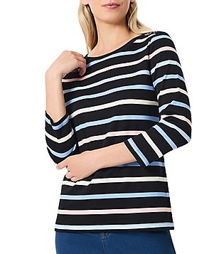 Jones New York Printed Moss Crepe 3/4 Sleeve V-Neck Top