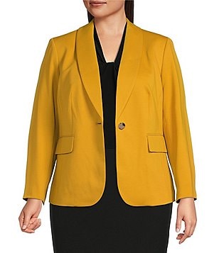 New KASPER Women Yellow Polyester Shawl Collar Blazer Size 8 MSRP $139