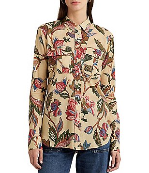 Lauren Ralph Lauren Jainab Ruched 3/4 Sleeve Faux Wrap Blouse